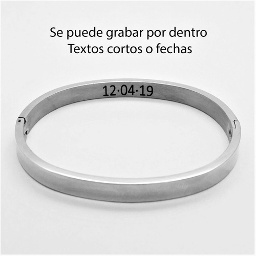 Imagen 4 de 7 de Pulsera Acero Plateada Grabado Láser 2 Caras 1076