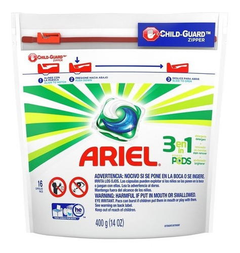 Detergente En Capsulas 3 En 1 16 Pods Ariel