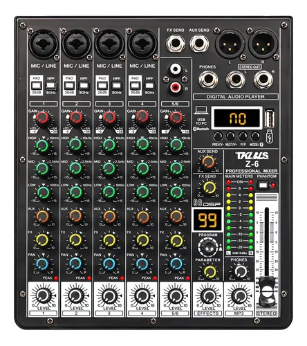 Mesa De Som Tklbls Z6 Com 6 Canais Bluetooth Usb 99 Efeitos Menor preço em Mesa De Som Tklbls Z6 Com 6 Canais Bluetooth Usb 99 Efeitos