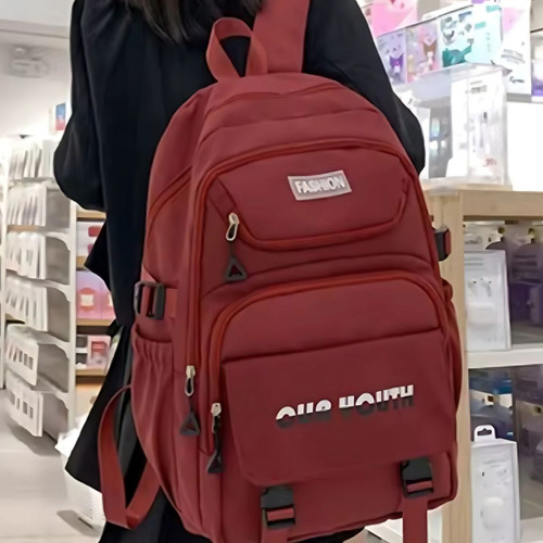 Mochila Versatil Linda Reforçada Espaçosa Grande Cor Vermelho Desenho Do Tecido Liso
