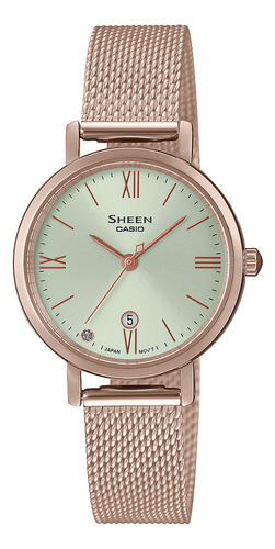 Reloj Mujer Casio She-4540cm-3audf Sheen Color Rosa Con Fondo Plateado