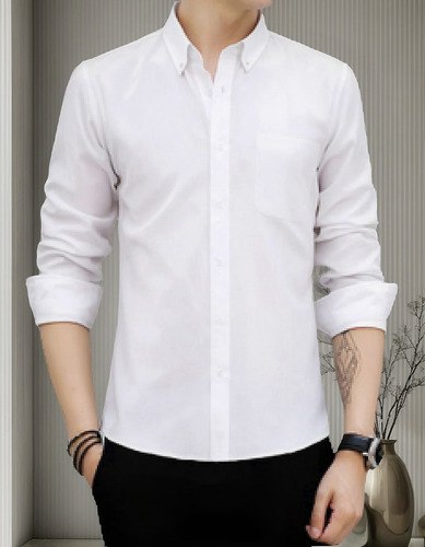 Camisa Para Hombre, Diseño De Dobladillo Con Botones, Algodó