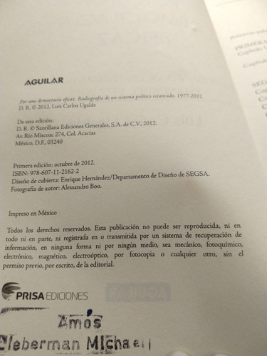 Luis Carlos Ugalde Por Una Democracia Eficaz 1977 2012 (Usado)
