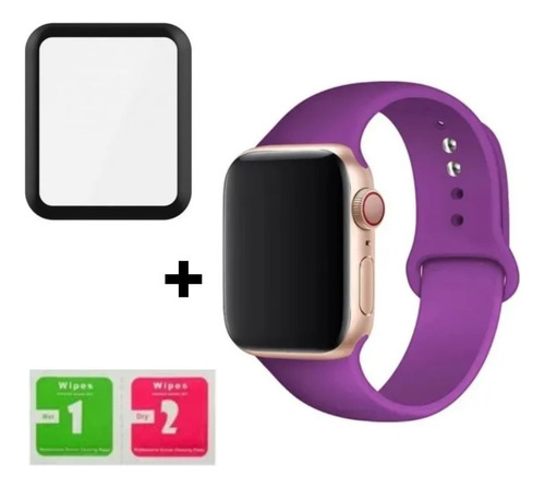 Pulseira + Pelícu 3d Para Apple Watch 38mm 40mm 42mm 44mm Sm Cor Roxo Largura 38 mm