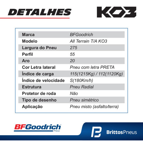 Kit 2 Pneus Bfgoodrich Aro 20 All Terrain Ko3 275/55 R20 M
