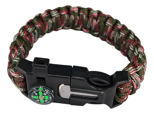 Bracelete Paracord Pederneira Apito Bussola Verde Escuro