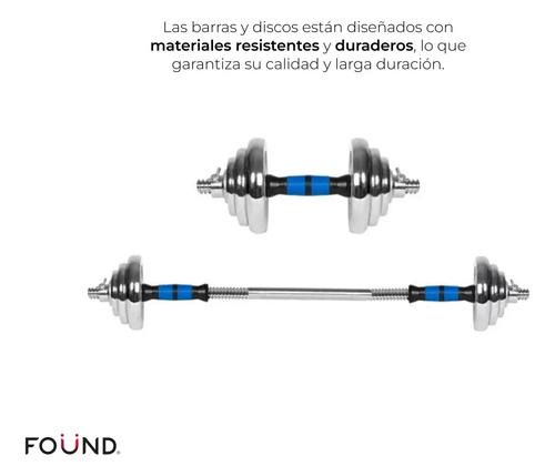 Kit De Mancuernas Pesas Con Barra Discos Ejercicio Gym 20kg Azul