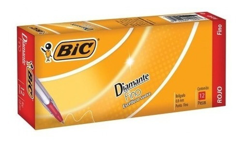 Boligrafo Bic Diamante Punto Fino Caja 12 Piezas 0.8 Mm Color de la tinta Rojo Color del exterior Transparente