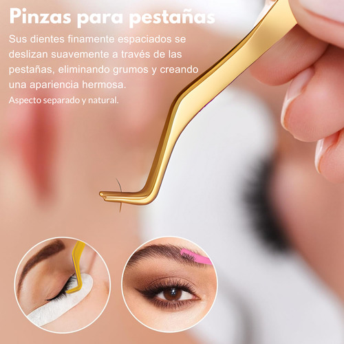 4 Pinzas Para Extensión De Pestañas + 2 Perfilador Plegable Color Paquete 2