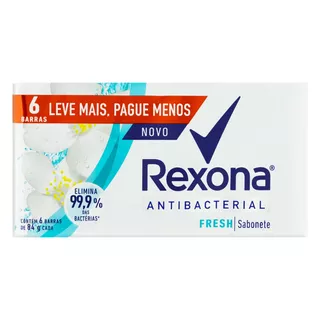 Sabão em barra Rexona Antibacterial Fresh de 84 g pacote x 6