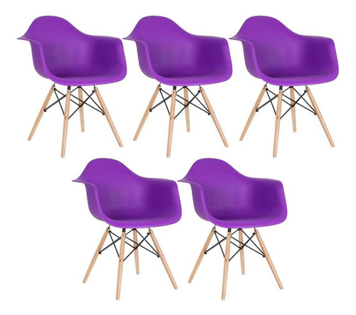 5 X Cadeiras Charles Eames Eiffel Wood Daw Com Braços Cores Estrutura da cadeira Roxo