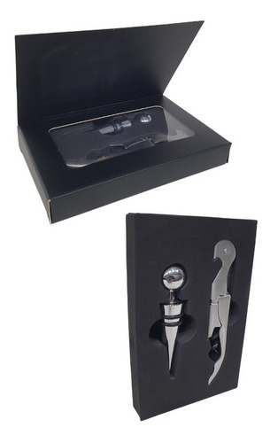 Set Vino Sommelier Metal Sacacorcho 2tiemp+tapon Caja Regalo