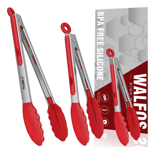 Pinzas Para Cocina Punta De Silicona Resistente Rojo 3 Pzas Rojo