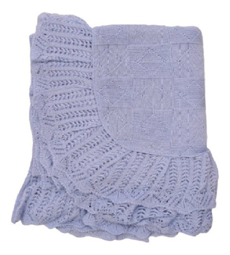 Manta Bebê Tricot Maternidade Batizado Papilloo Cor Azul-celeste