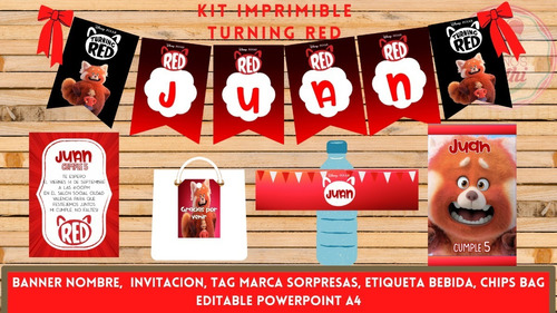 Kit Imprimible Turning Red Editable Powerpoint