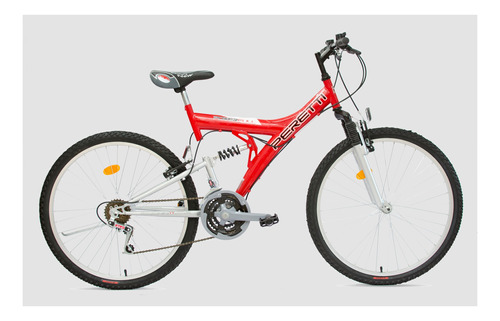 Imagen 1 de 1 de Mountain bike Peretti MTB doble suspensión R26 21v frenos v-brakes color rojo con pie de apoyo  