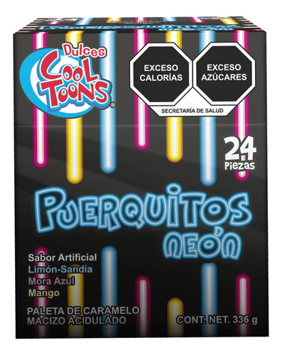 Paleta Dulces Cool Toons Puerquitos Neón 24 Pzas Brilla