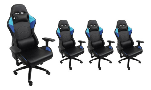 Set 4 Sillas Gamer Luz Rgb Gaming Ergonomica Azul Material Del Tapizado Cuero Sintético