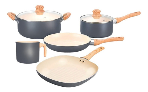 Set 5 Cacerola Olla Sarten Bifera Jarro Hudson Ceramica Bz3