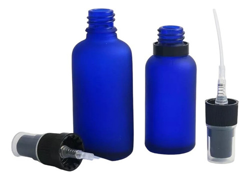 Frasco Vidrio Azul Esmerilado 50ml Con Tapa Y Spray X100