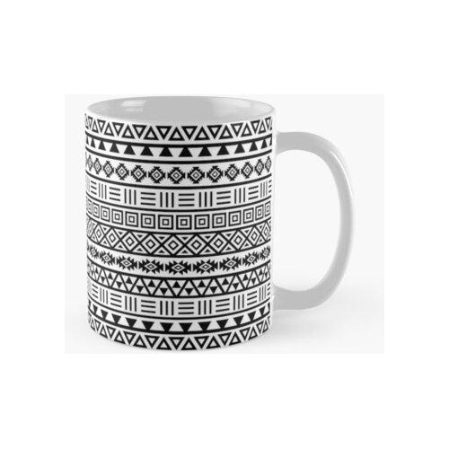 Taza Patrón De Influencia Azteca Ii Negro Sobre Blanco Calid