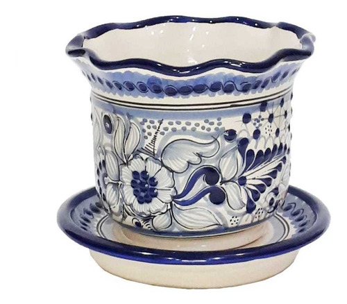 Imagen 2 de 4 de Maceta Con Plato De Talavera Poblana En Color Varios Diseños