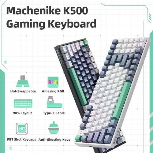 Teclado Qwerty Gamer Machenike K500-B94 Portugués Brasil Red Switch