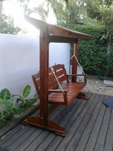 Hamaca Para Jardín O Barbacoa En Madera Rústico Con Techo