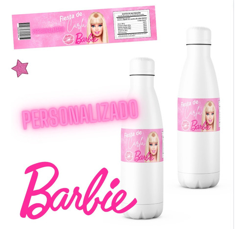 Barbie Etiquetas Botella Personalizadas Agua Digital Fiesta 