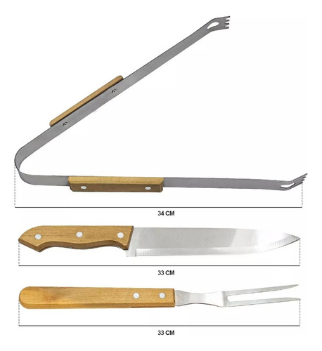 Set De Parrilla 3 Piezas Acero Inox Asado Estuche Lona 35cm