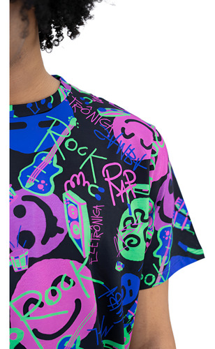 Camiseta Estampada Masculina Algodão Full Print Crazy Smile