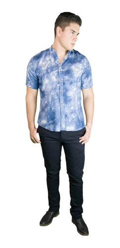 Camisa Hawaiana Para Hombre Cuello Mao Slim Fit