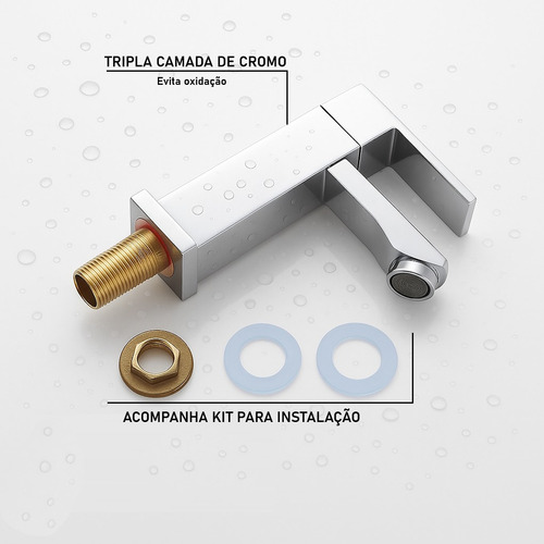 Torneira Metal Aço Inox Bancada Pia Luxo 1/4 De Volta Cromada Banheiro Lavabo Lavatório Quadrada Gourmet Área Externa Curta