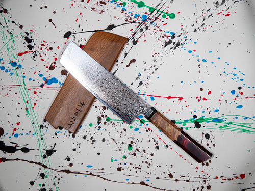 Cuchillo Nakiri Chef Damasco Japonés Profesional C/funda Inc Color Rojo