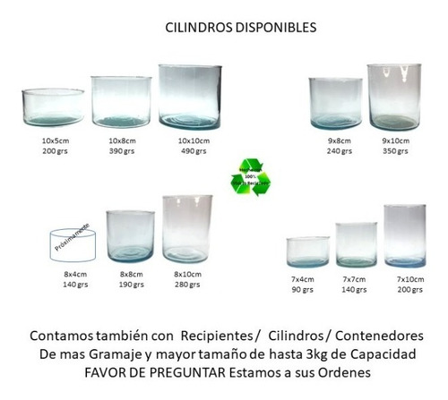 Frascos / Cilindros 10x5cm (200grs) Para Veladoras Paq 36pz