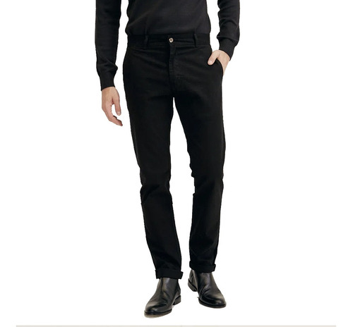 Pantalon Gabardina Hombre Equus Chino Praga Negro Premium 