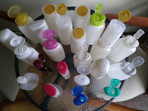 Lote Potes Plásticos Vacíos Usados + Tapa Dispensadora.
