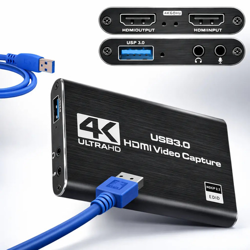 Placa De Captura Vídeo Hdmi 2x1 Externa Gamer Interface Multimídia Full Hd 4k 60fps Usb 3.0 Chrome Technology
