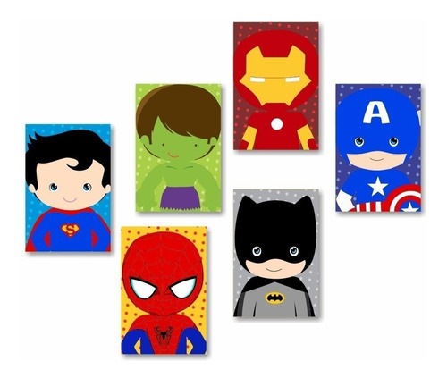 Kit 6 Quadros Placas Decoração Heróis Cute Vingadores Cor Azul Cor da armação NÃO POSSUI