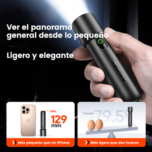 Philips Linterna Tactica Linternas Potentes Led Recargable Impermeable 110lm 3w Negro Sfl-1235