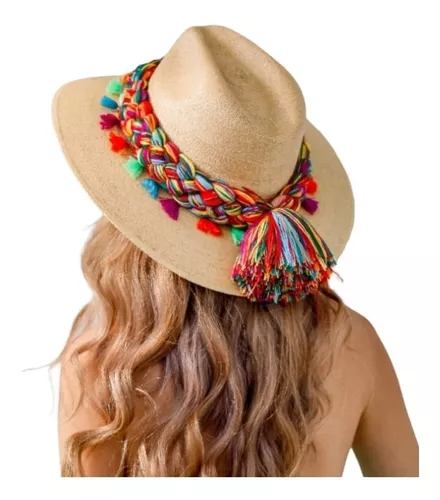 Sombrero Palma Dama Playa Mujer Casual Artesanal Trenza Fina