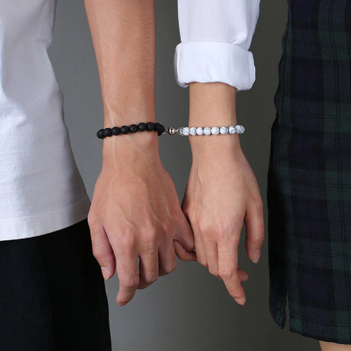 Imagen 3 de 10 de Pulsera Para Parejas Con Imán Piedras Naturales Charms
