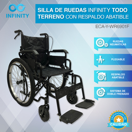 Silla De Ruedas Todo Terreno Neumática Con Respaldo Abatible Color Negro
