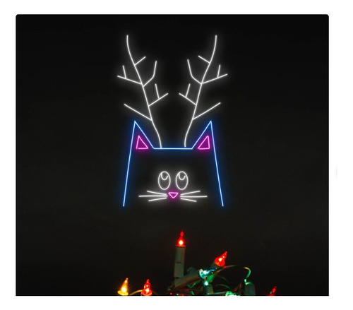 Letrero Led Neon Gatito Reno Mascota Cacho Navidad Alto 55cm