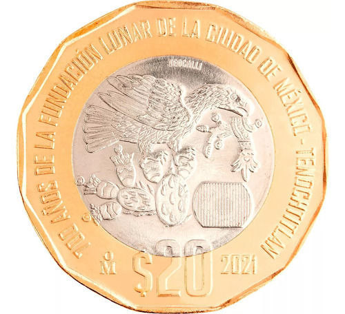 Moneda $20 Bimetalica 700 Años Fundacion Tenochtitlan 2021