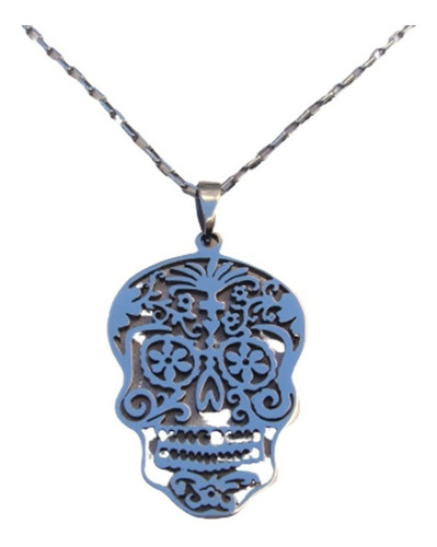 Dije Acero Quirúrgico Calavera Mexicana Con Cadena