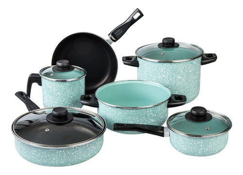 Batería De Cocina Cinsa Granito Jade Menta 10 Piezas