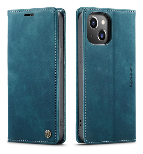 Funda Para iPhone 15 Plus  Tapa Tarjetero Cuero Blue