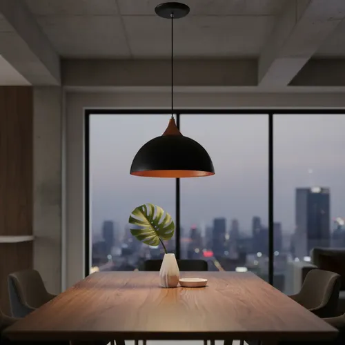 Lustre Pendente Meia Bola Preto E Cobre - Mesa De Jantar Estrutura Preto com Cobre 110V/220V (Bivolt)