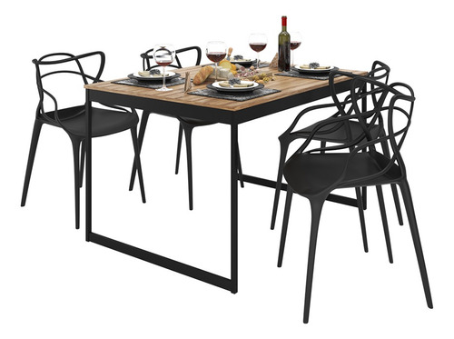 Conjunto Mesa De Jantar Industrial 120x90+cadeira Allegra 